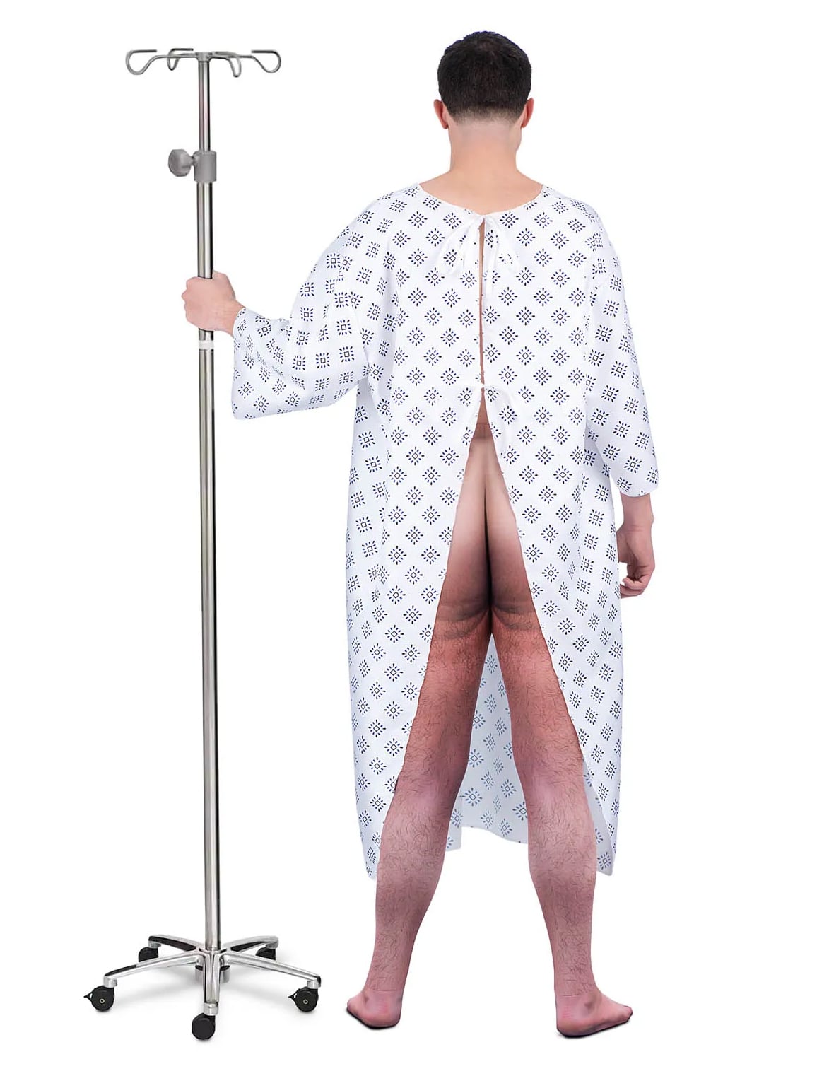 Déguisement humoristique de patient pour adulte blanc à motifs avec fesses apparentes
