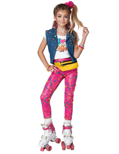 Déguisement I Love the 90's luxe pour enfant rose et bleu avec leggings à motifs
