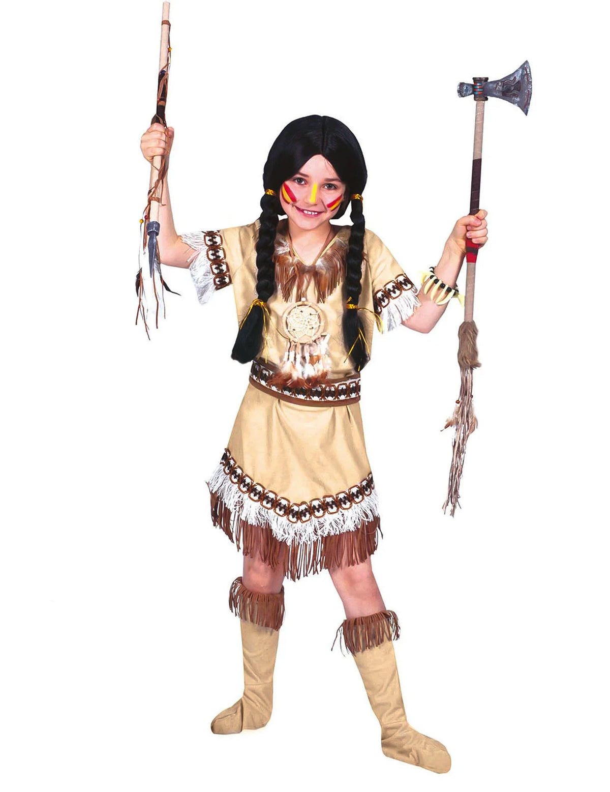 Déguisement indienne à franges pour fille beige et marron