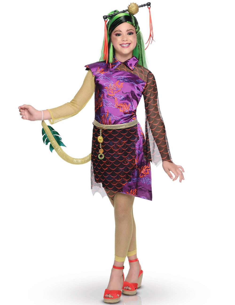 luksus Jinafire Monster High™ -tyttöjen violetti ja vihreä asu kultaisella hännällä