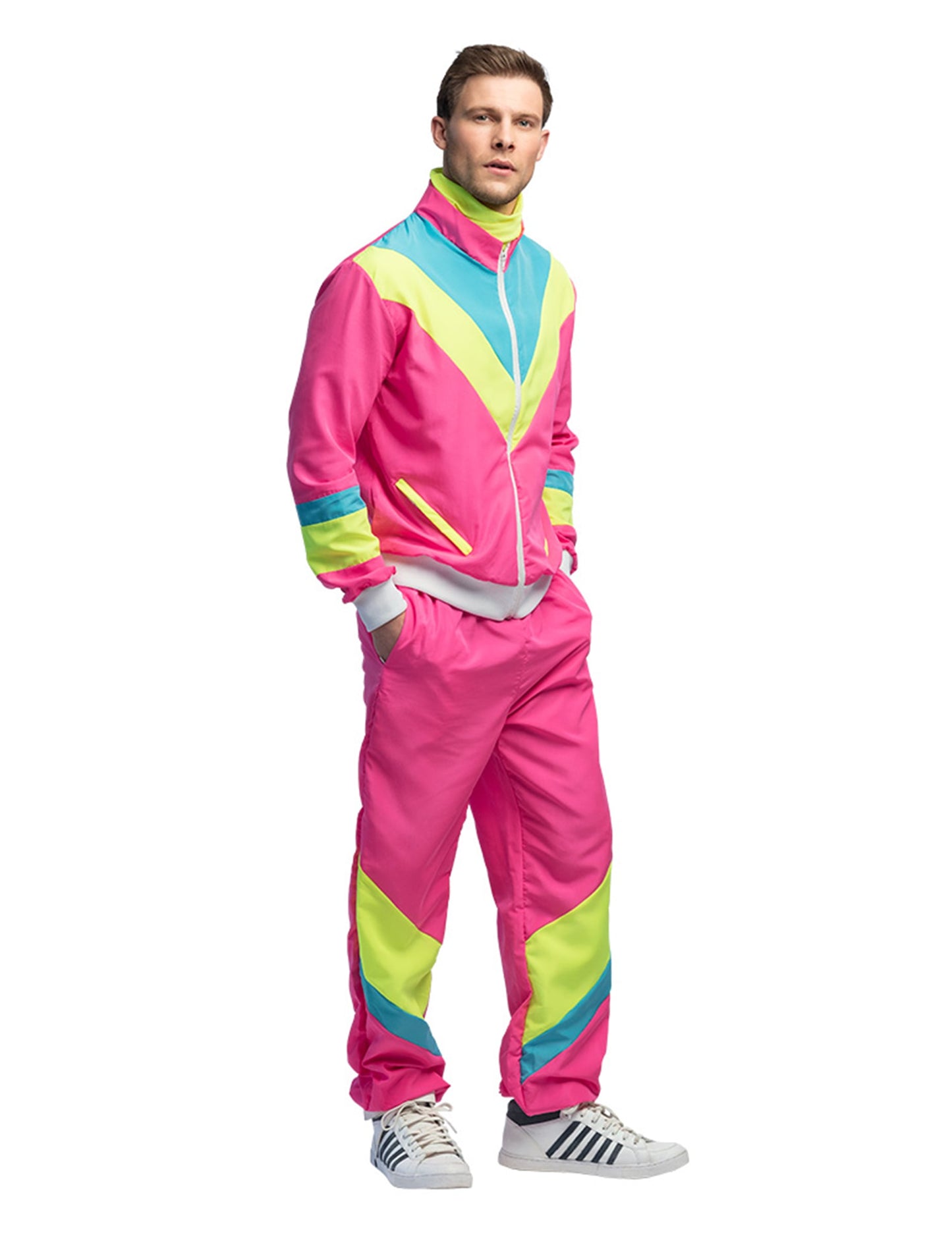 Miesten retro neonpinkki lenkkeilyasu