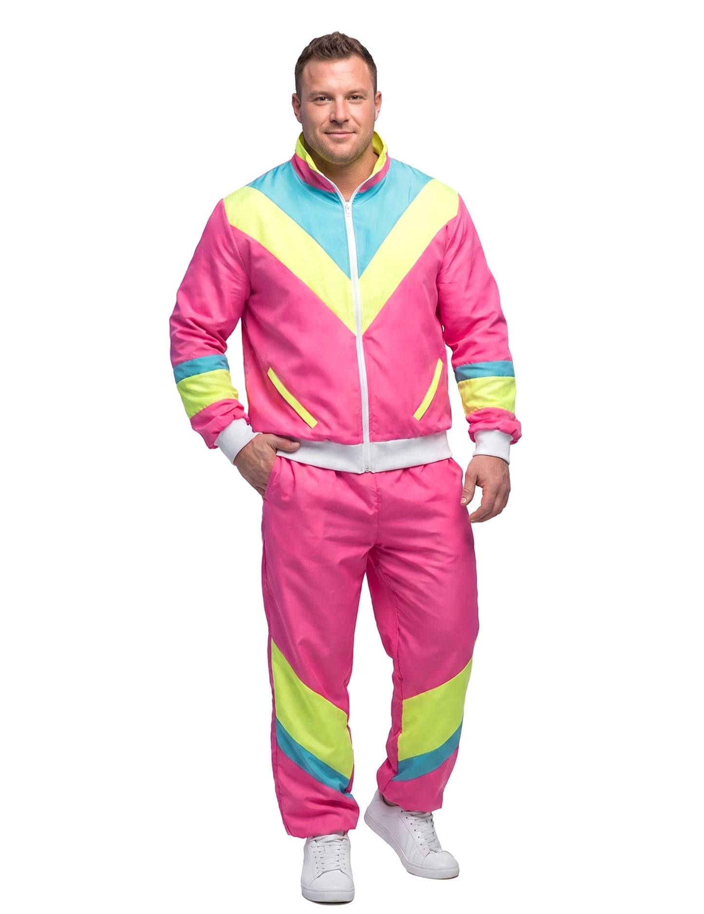 Miesten retro neonpinkki lenkkeilyasu