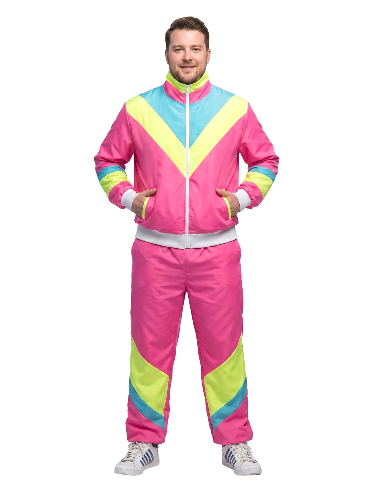 Miesten retro neonpinkki lenkkeilyasu