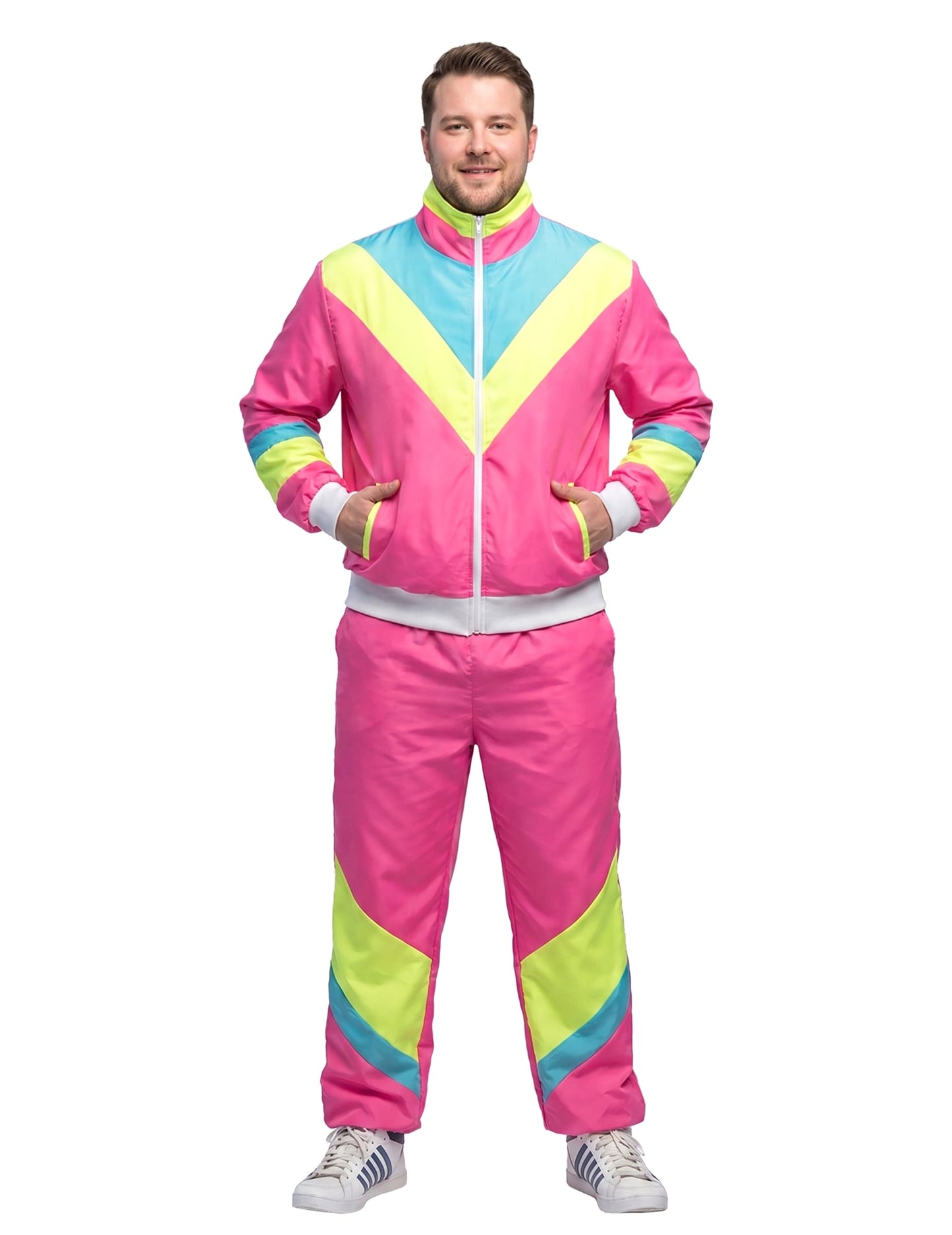 Miesten retro neonpinkki lenkkeilyasu