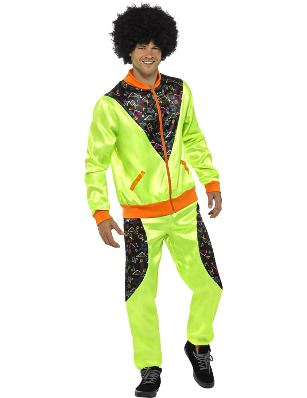 Retro-joggingasuty miehille neonvihreä oransseilla kuvioilla ja yksityiskohdilla