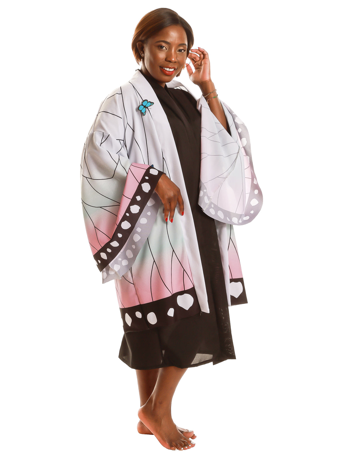 Vue de trois-quarts du déguisement kimono manga papillon pour adulte