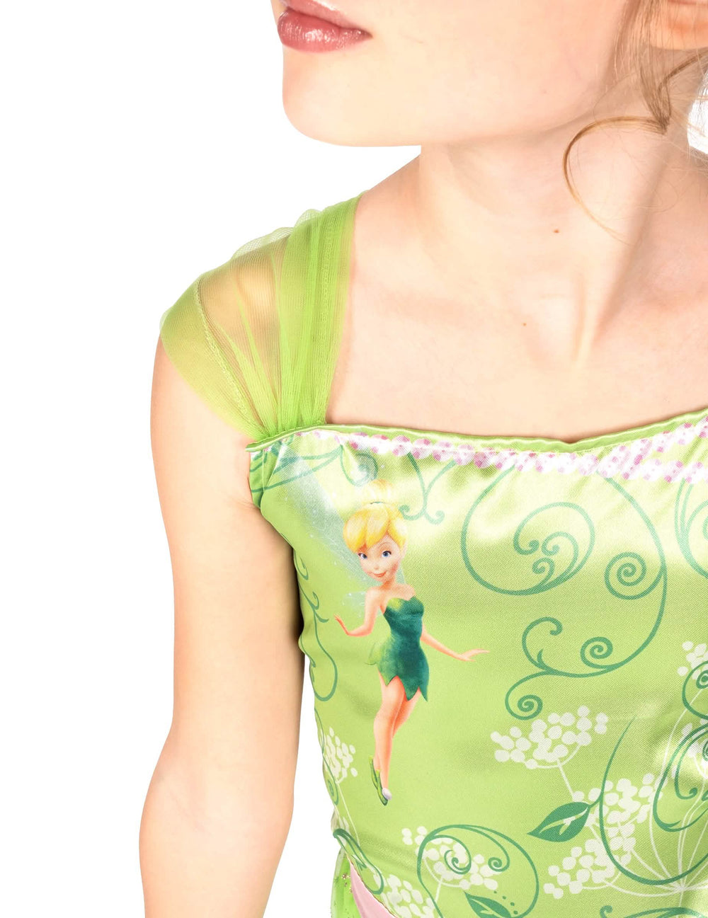 Détail de l'imprimé sur le bustier du déguisement de la Fée Clochette basique