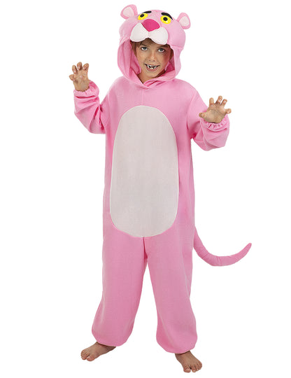 Déguisement de La Panthère Rose pour enfant rose avec capuche tête de personnage