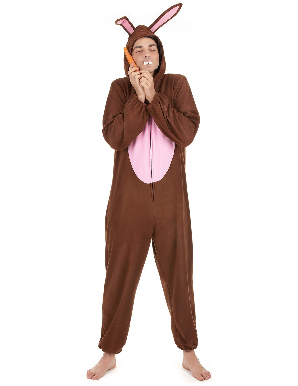 Déguisement de lapin pour homme marron et rose avec grandes oreilles