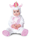 Déguisement licorne pour bébé blanc et rose avec corne dorée