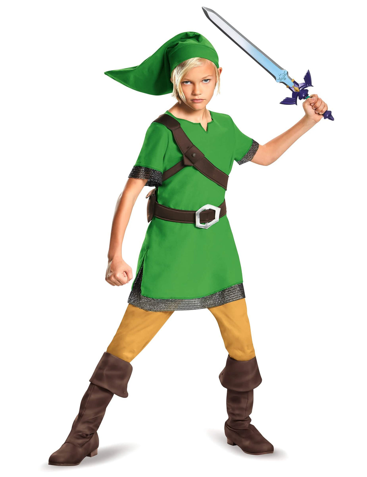 Déguisement Link Zelda™ classique pour enfant vert avec bonnet et ceinturon