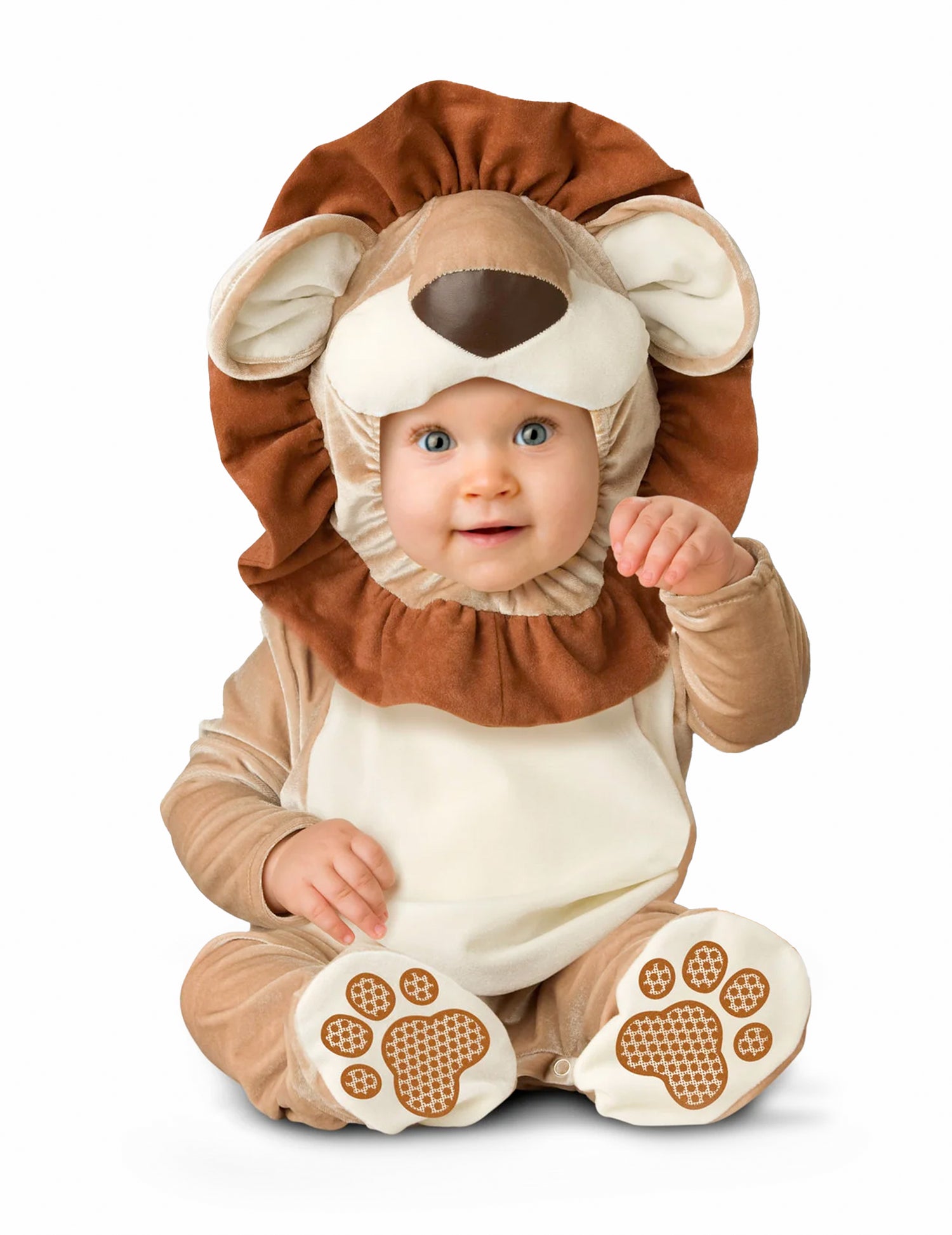 Déguisement lion pour bébé marron et beige avec crinière