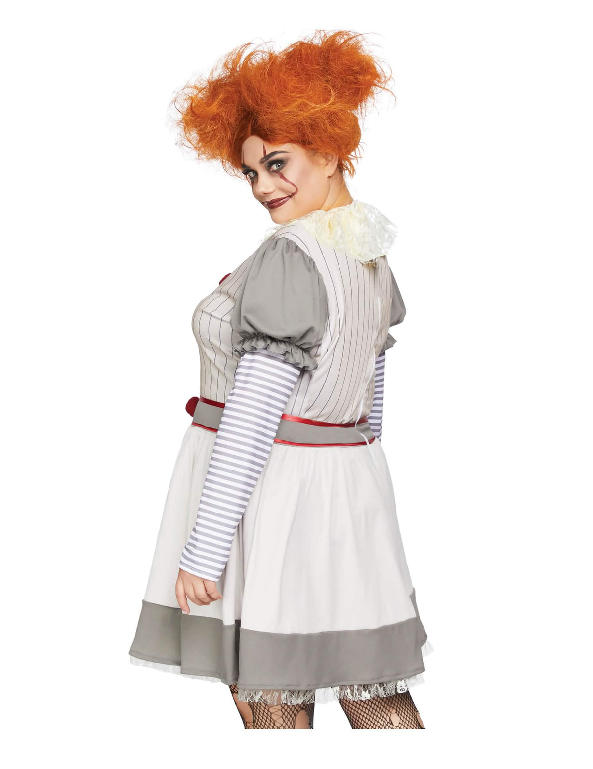 Vue de dos du déguisement de clownette terrifiante pour femme