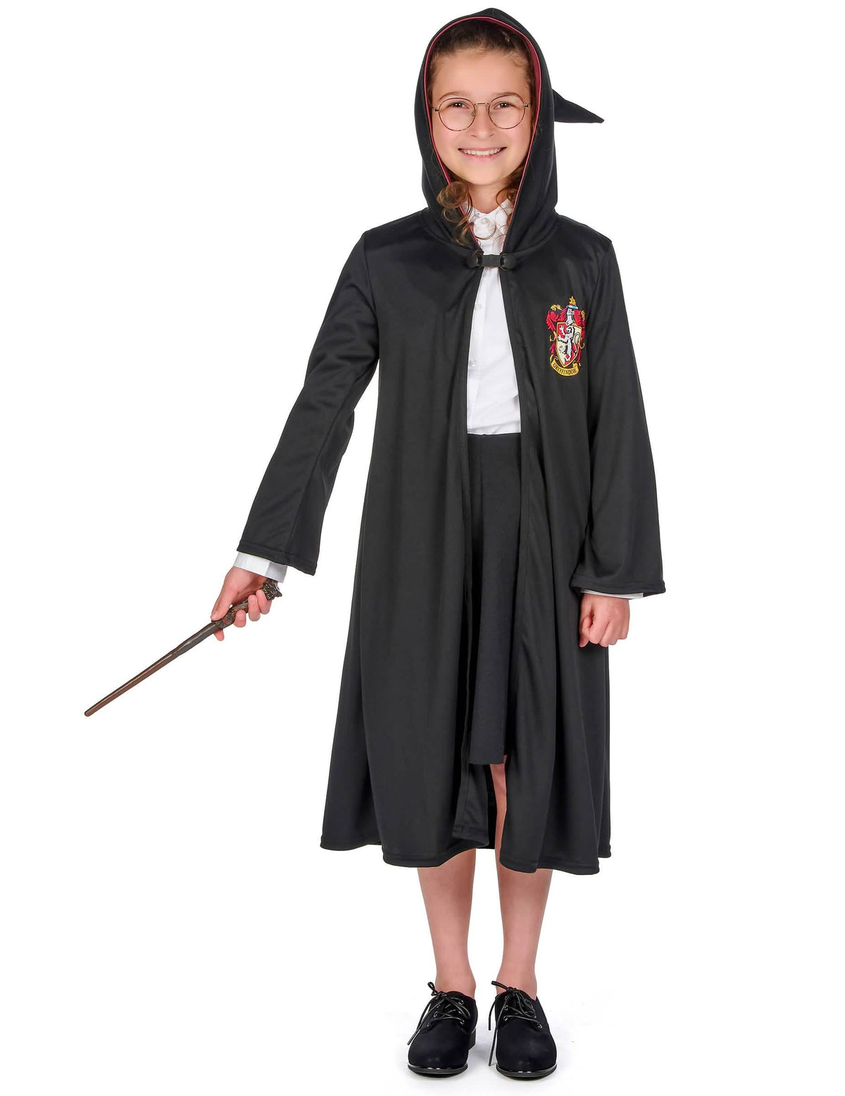Nätti huppu, sauva ja silmälasit Gryffindorin Harry Potter -luksusvelhon asusta