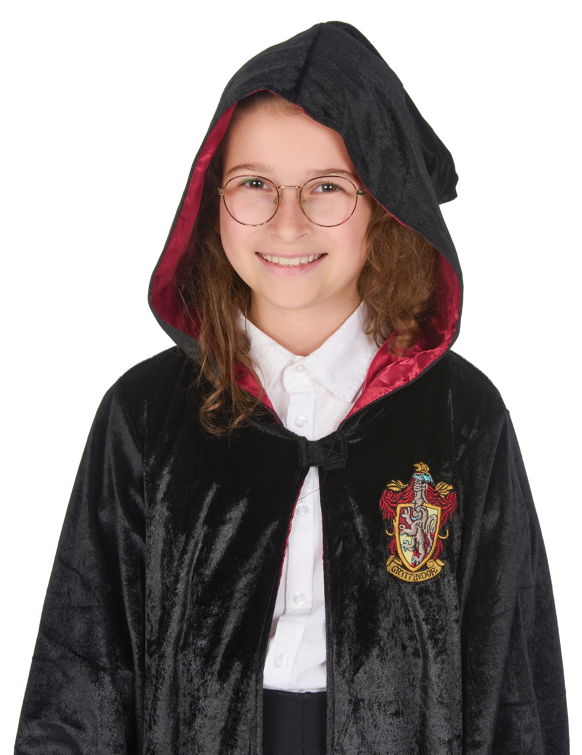 Gros plan sur la capuche du déguisement luxe robe Harry Potter