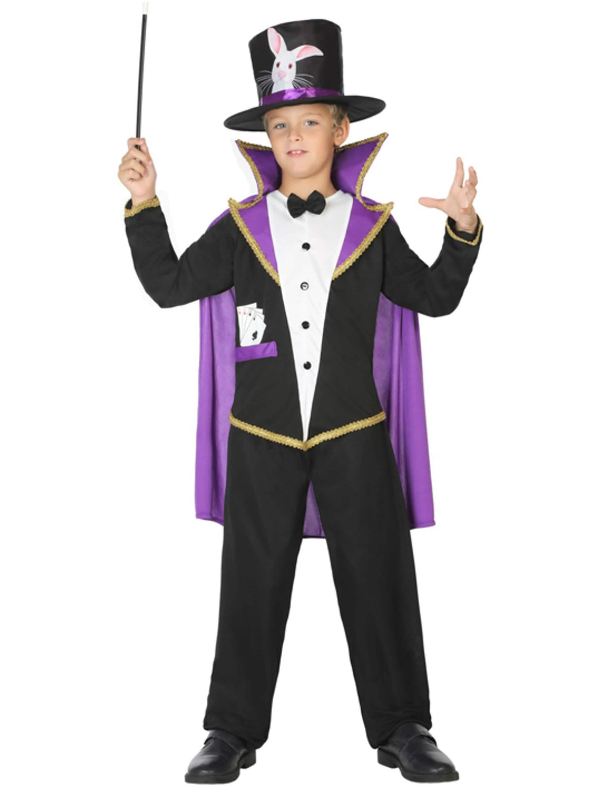 Déguisement maître magicien pour enfant noir et violet avec chapeau haut-de-forme