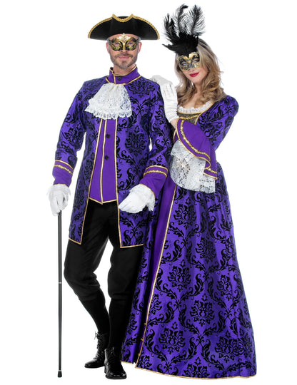 Ylellinen violetti barokkityylinen markiisiasu miehille