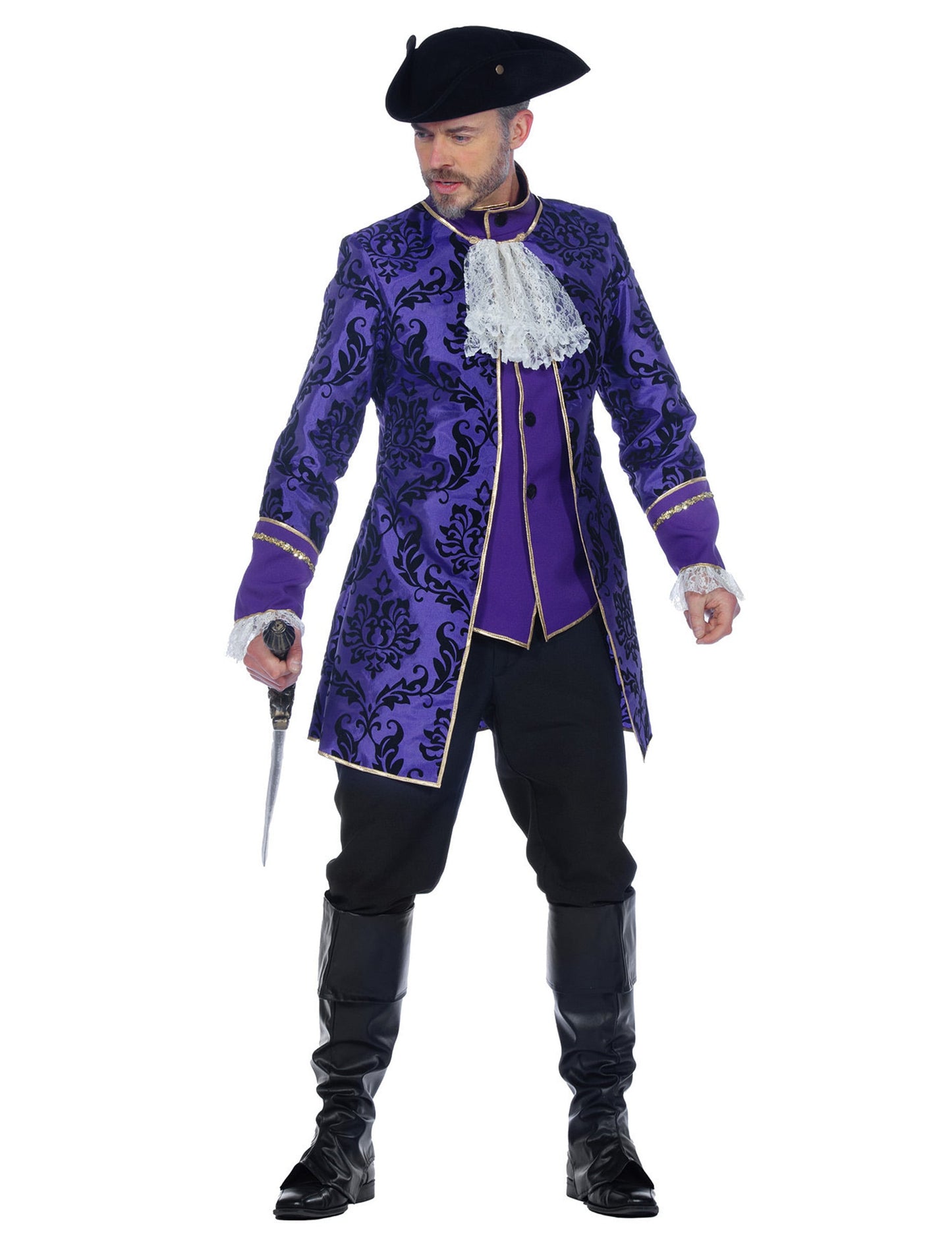 Ylellinen violetti barokkityylinen markiisiasu miehille