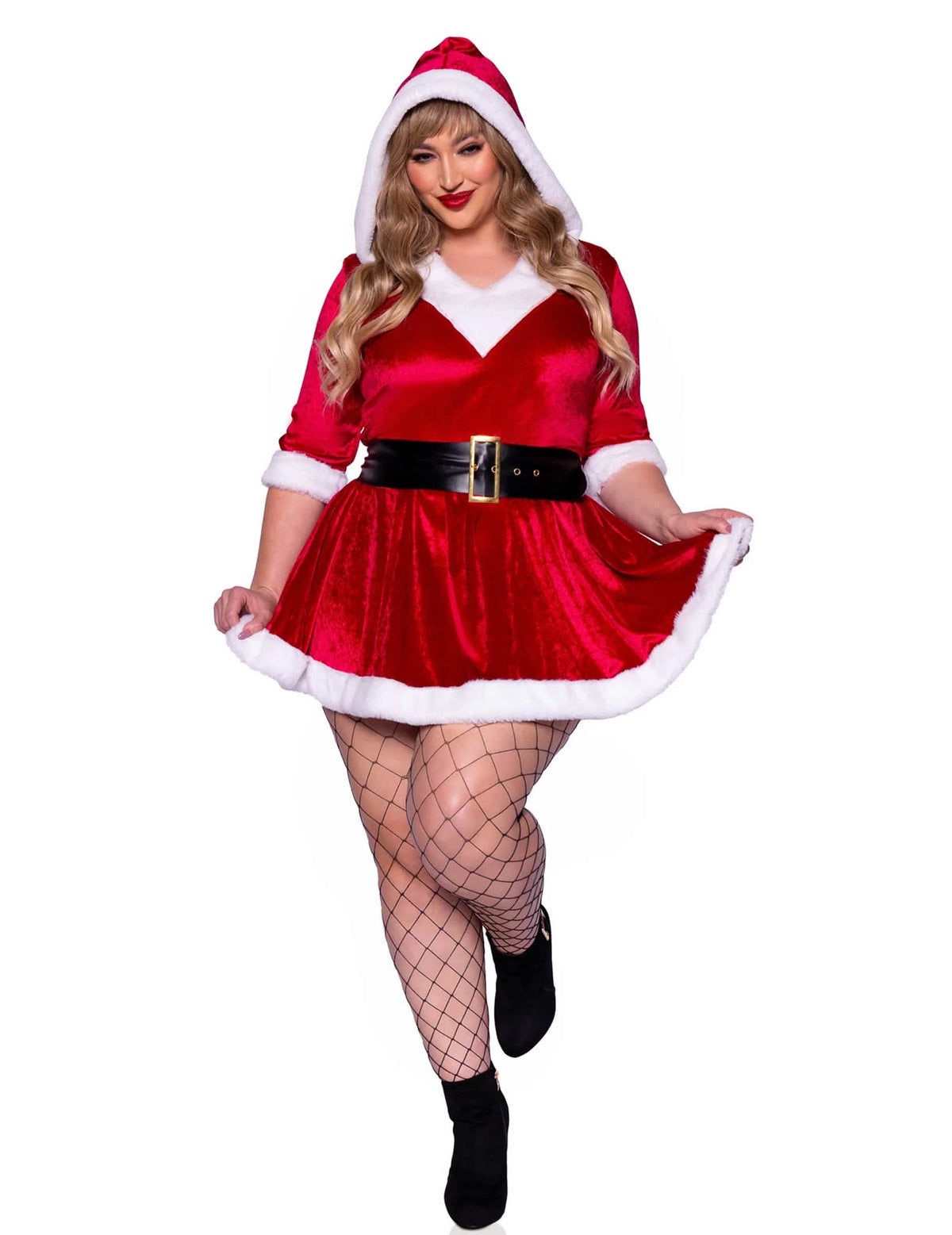 Vue de face du déguisement Mère Noël sexy luxe grande taille