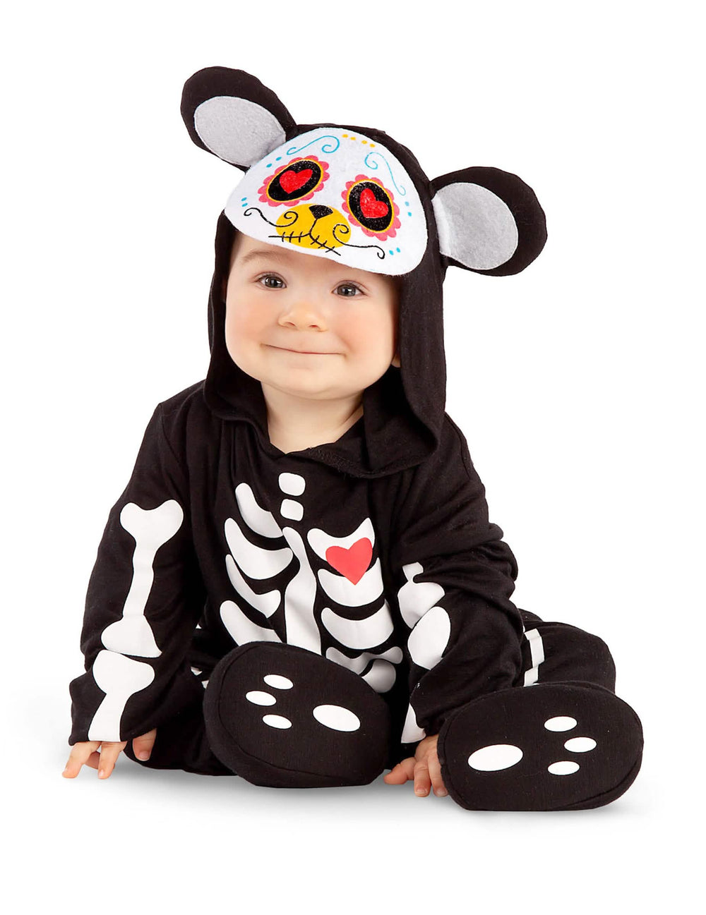Pienokainen karhut Dia de los muertos vauvat musta luuranko- ja sydänkuvioilla
