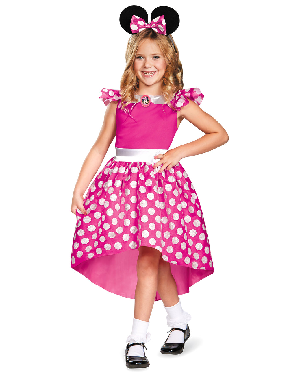 Déguisement Minnie™ rose classique pour fille à pois blancs avec serre-tête