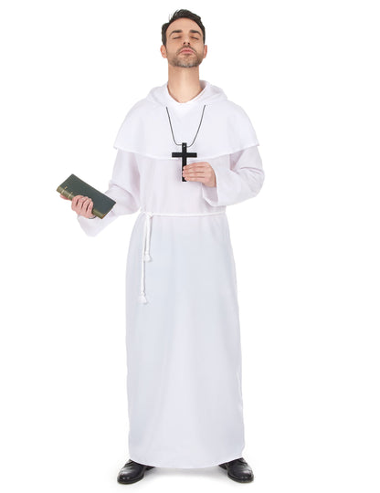 Déguisement de moine pour adulte blanc avec croix et ceinture corde