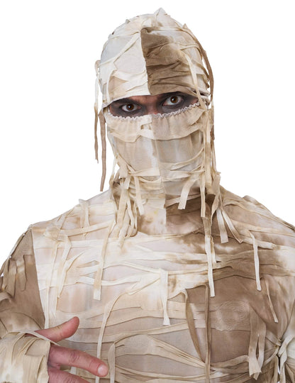 Lähikuva miehet-muumioasun hupusta