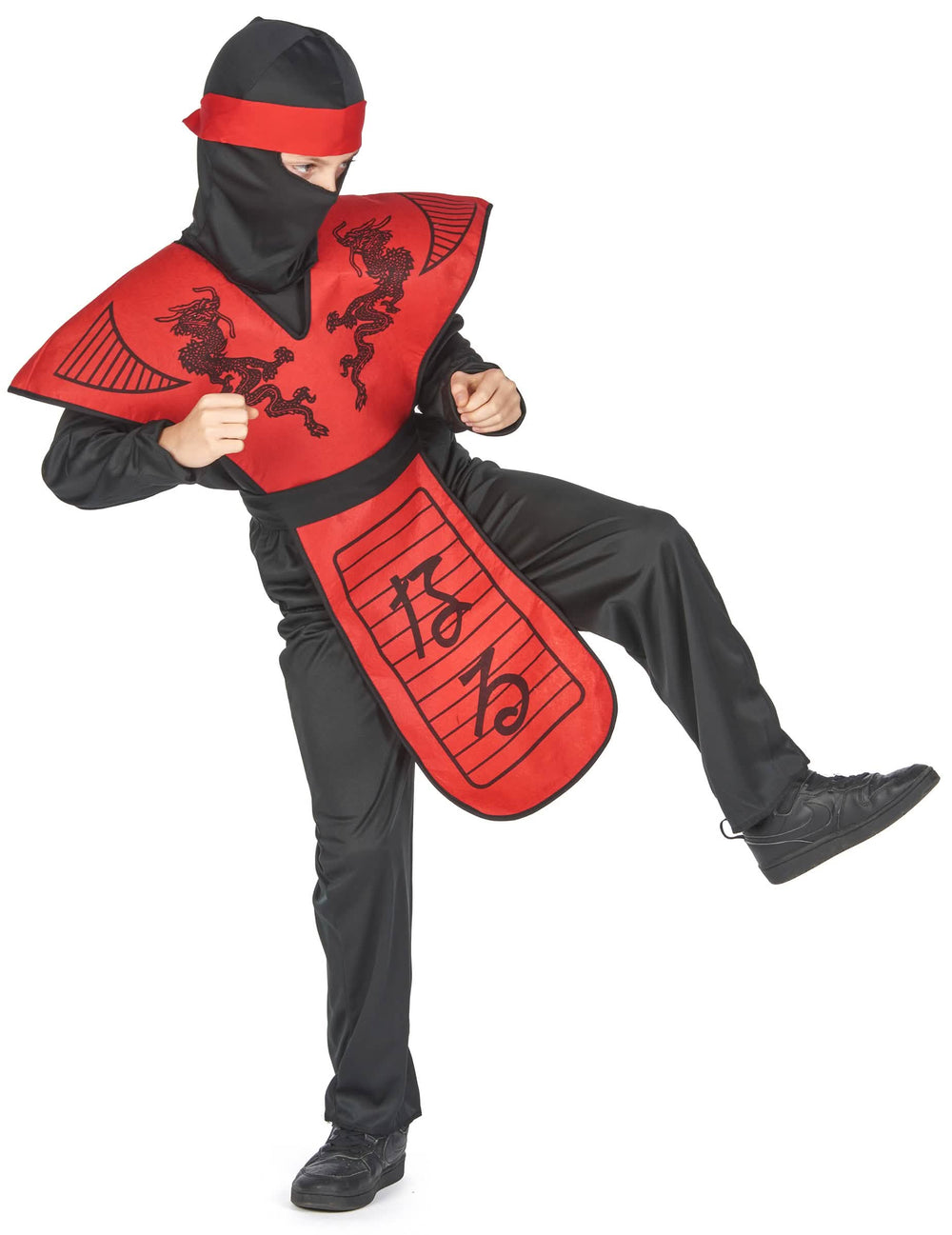 Vue de profil du déguisement ninja dragon rouge pour garçon