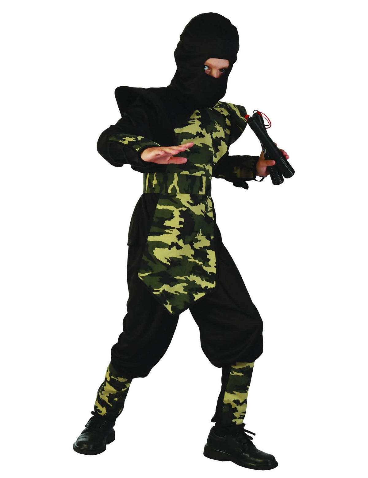 Déguisement ninja militaire plastron pour garçon noir et camouflage vert