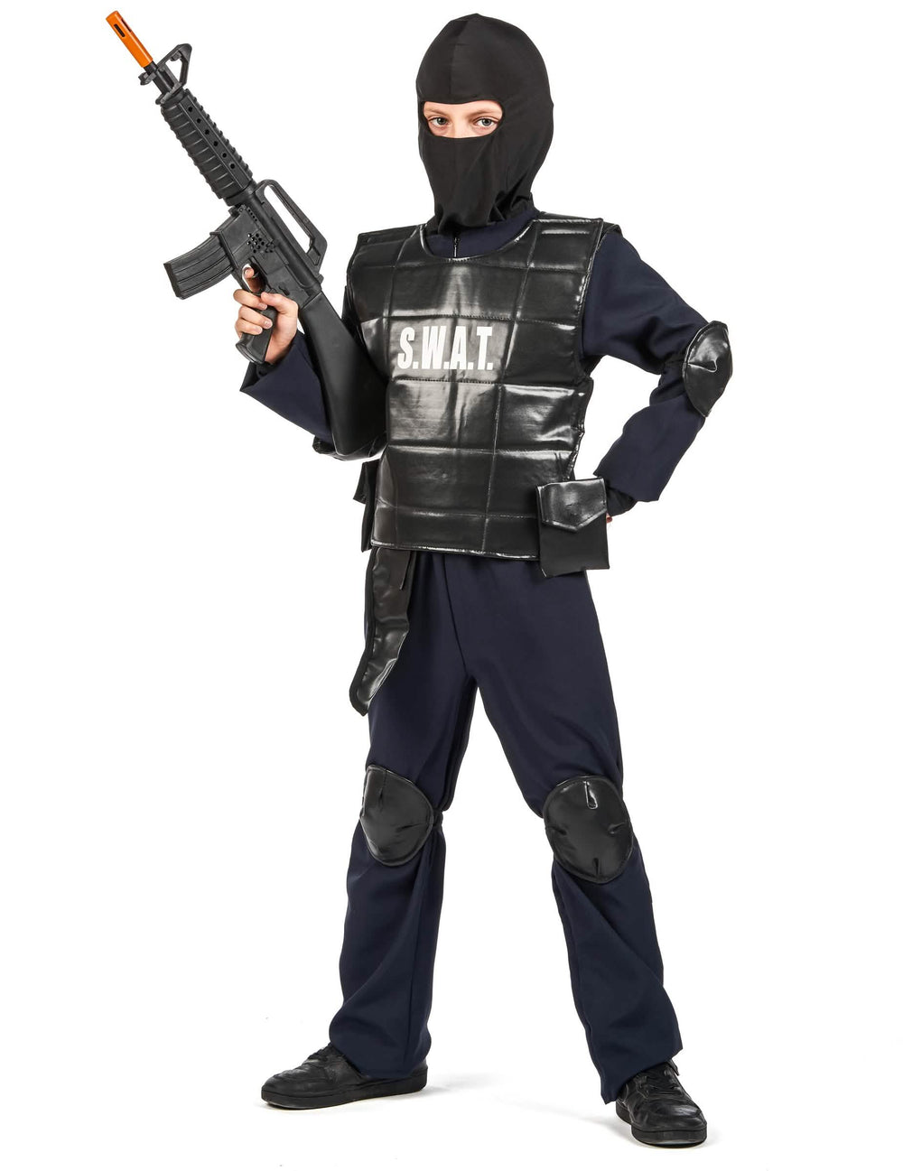 SWAT-poliisiunivormu lapsille musta liivillä ja hupulla