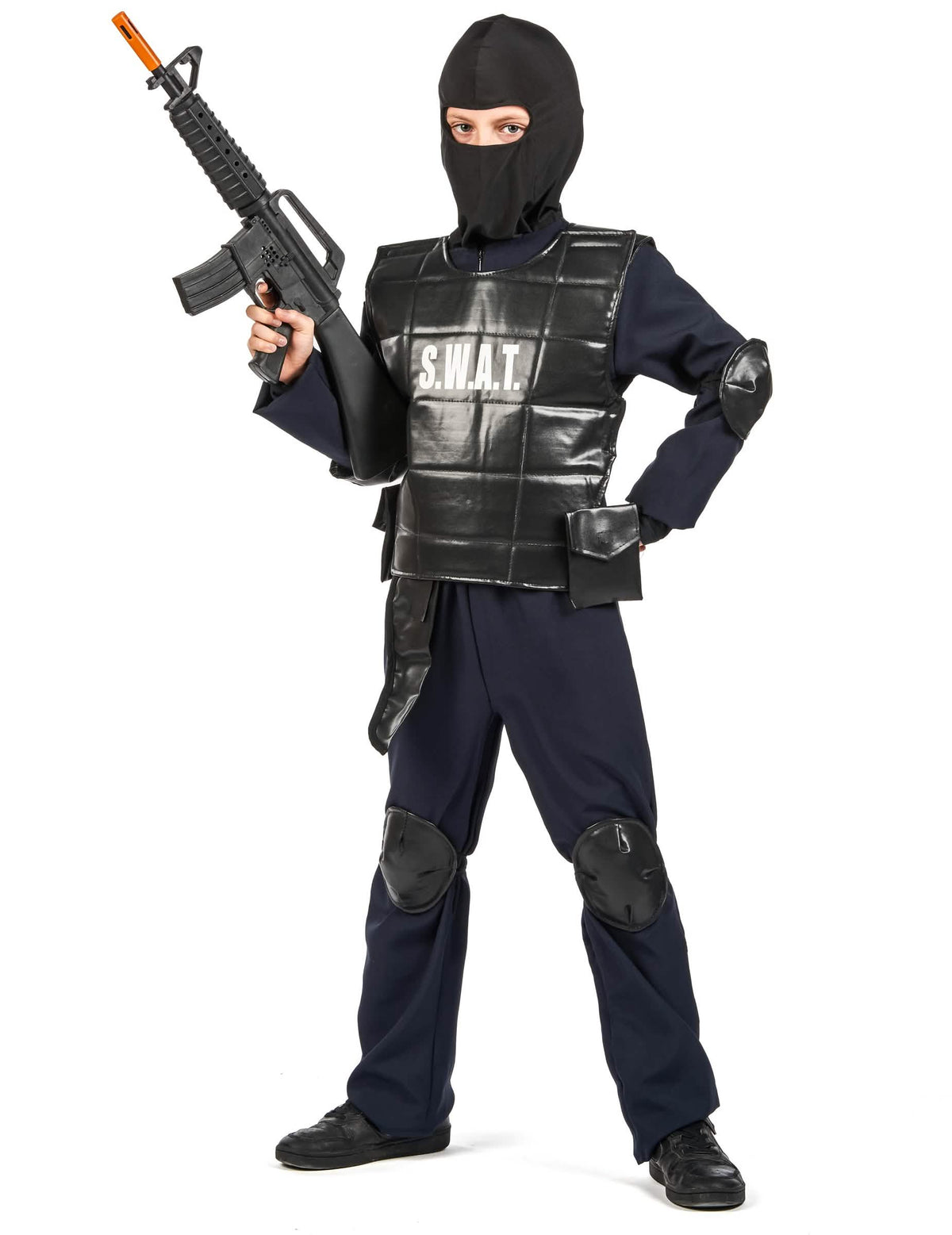 SWAT-poliisiunivormu lapsille musta liivillä ja hupulla