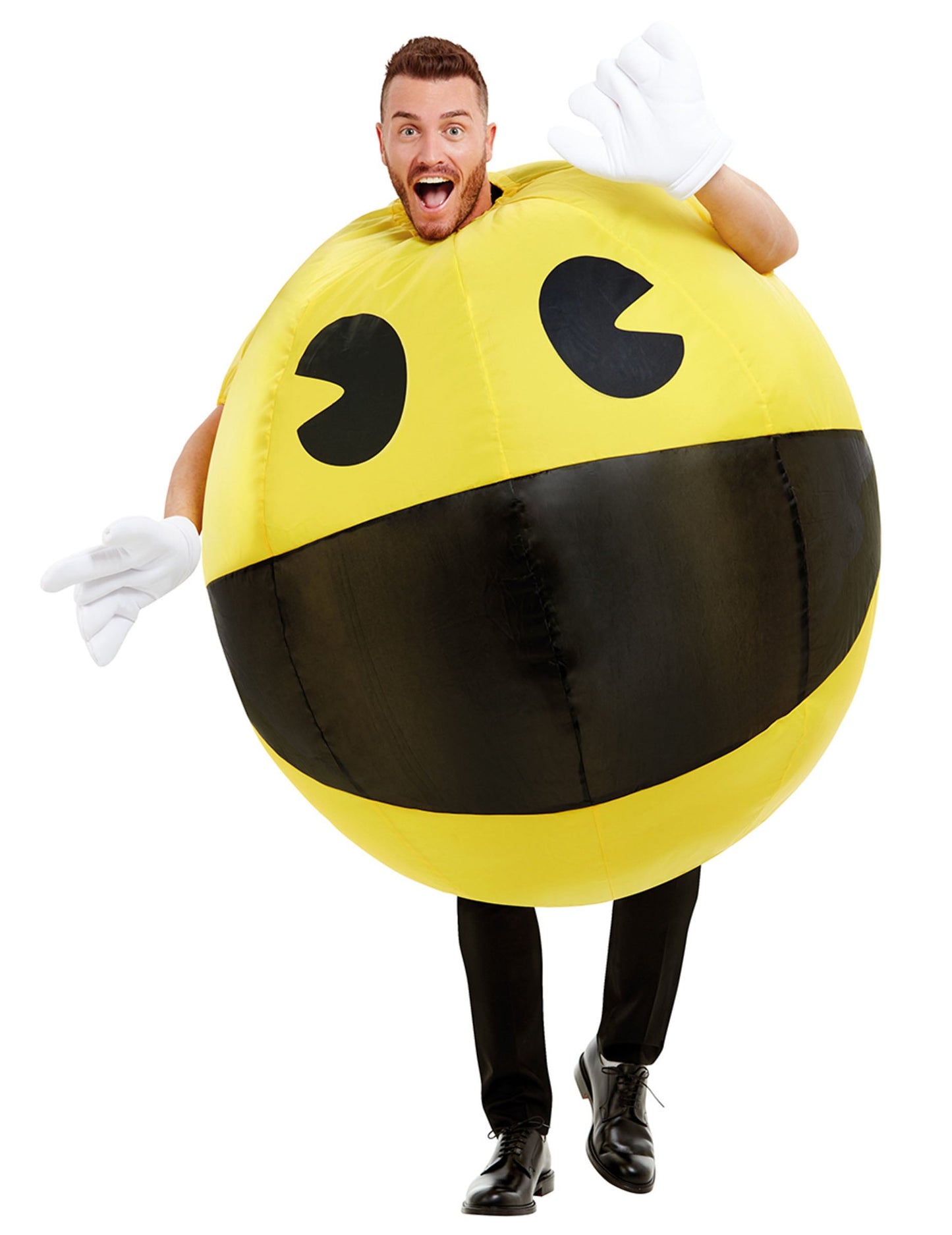 Déguisement gonflable Pac-Man pour adulte jaune avec gants blancs