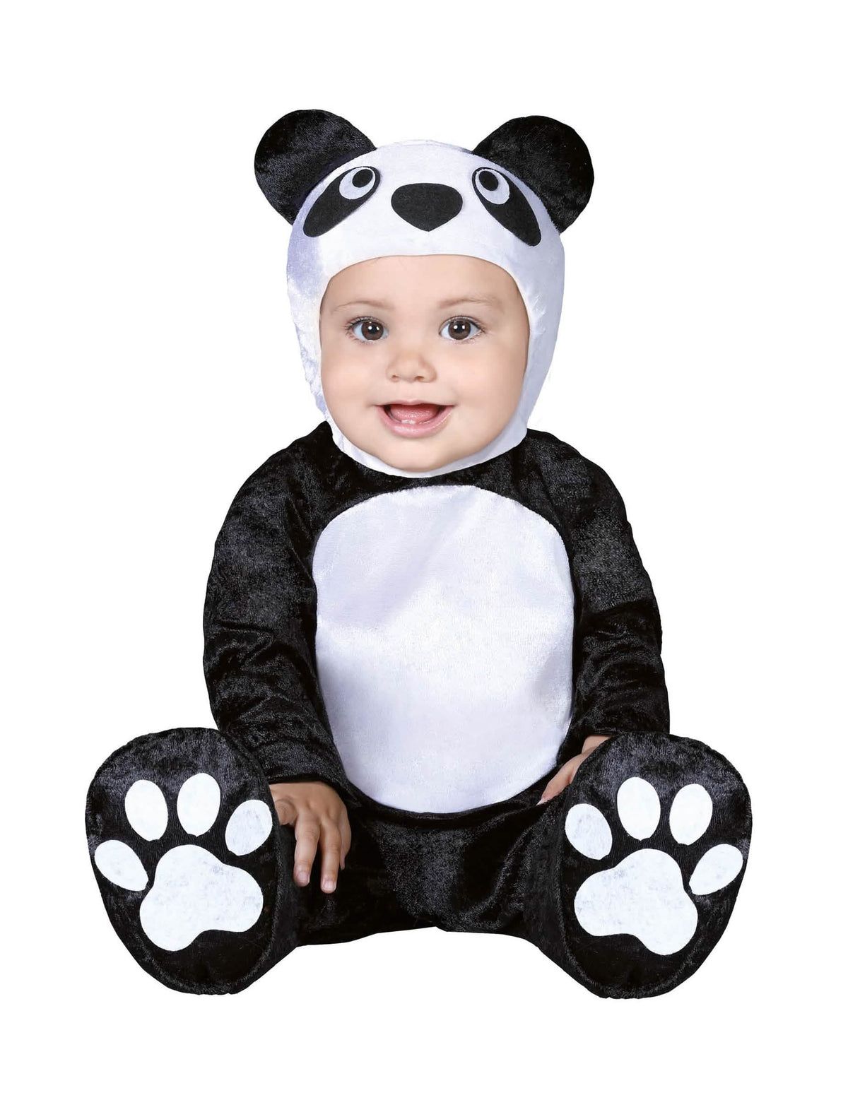 Déguisement petit panda pour bébé noir et blanc avec capuche à oreilles