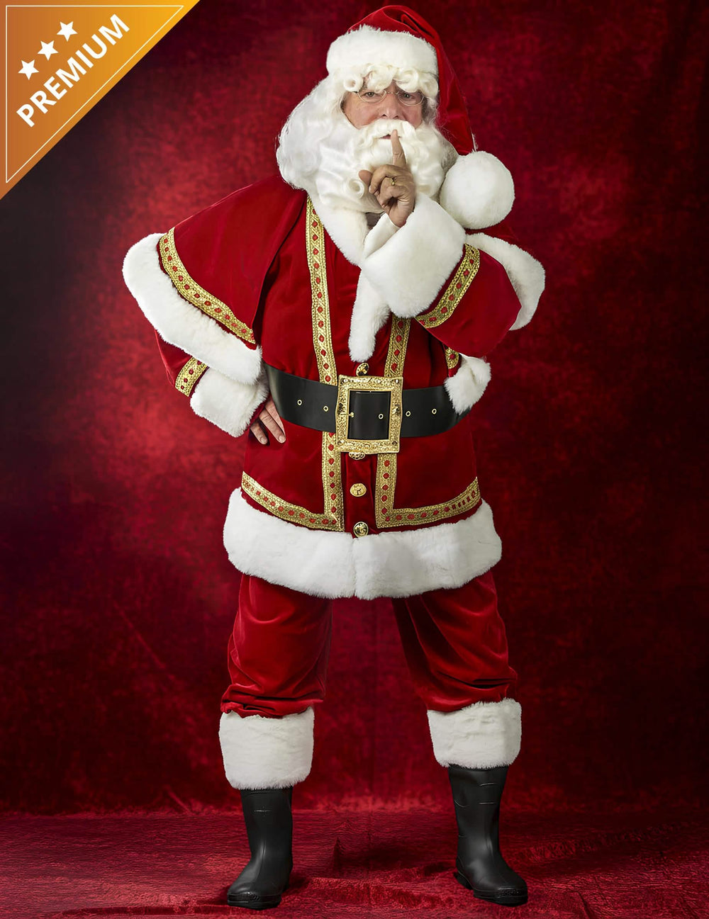 Déguisement de Père Noël pour homme en velours rouge avec cape haut de gamme
