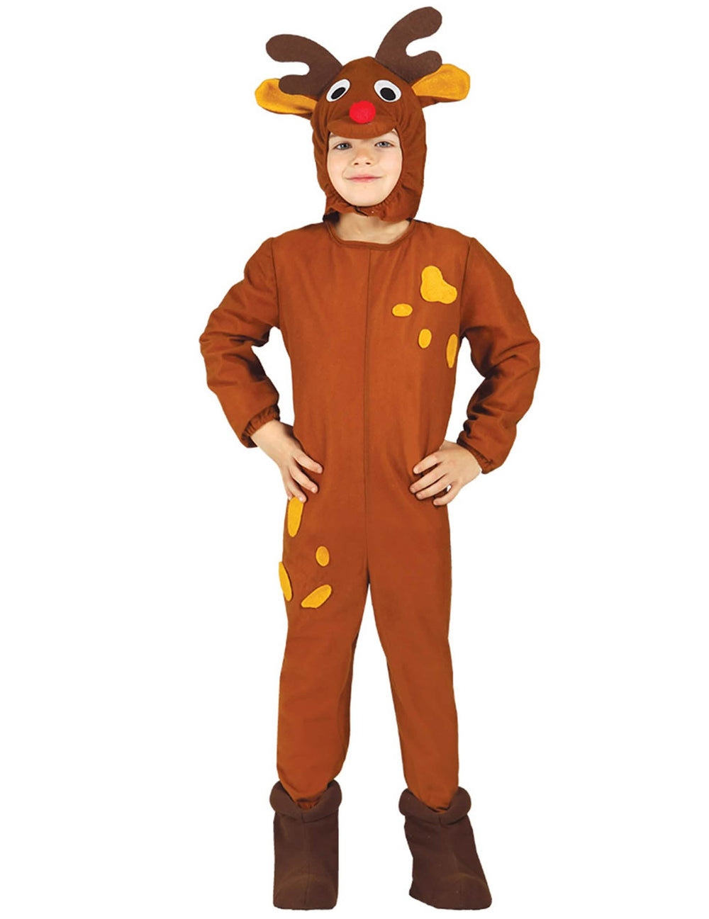 Déguisement de petit renne de Noël pour enfant marron avec nez rouge et bois