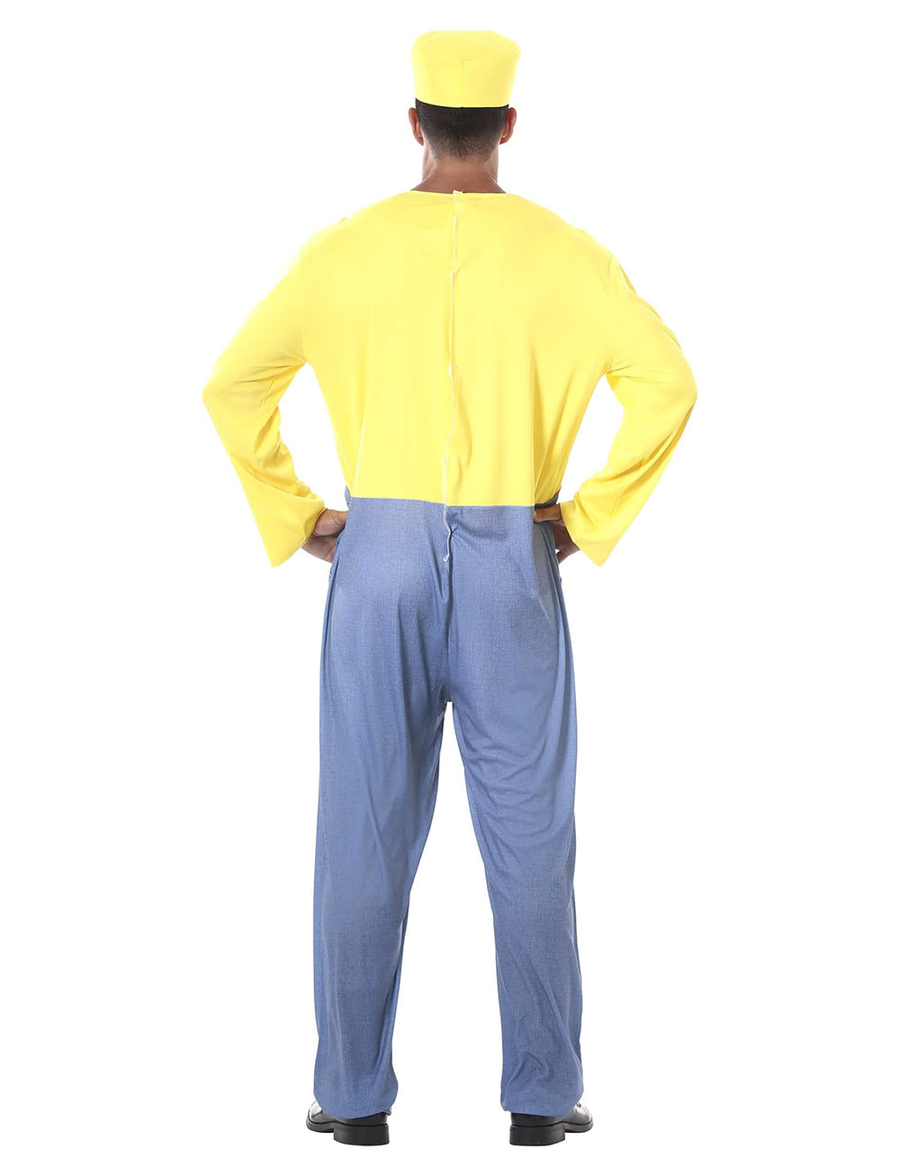 Vue de dos du déguisement de petite créature jaune pour adulte