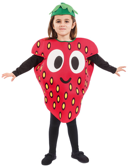Déguisement petite fraise pour enfant rouge avec visage et chapeau vert