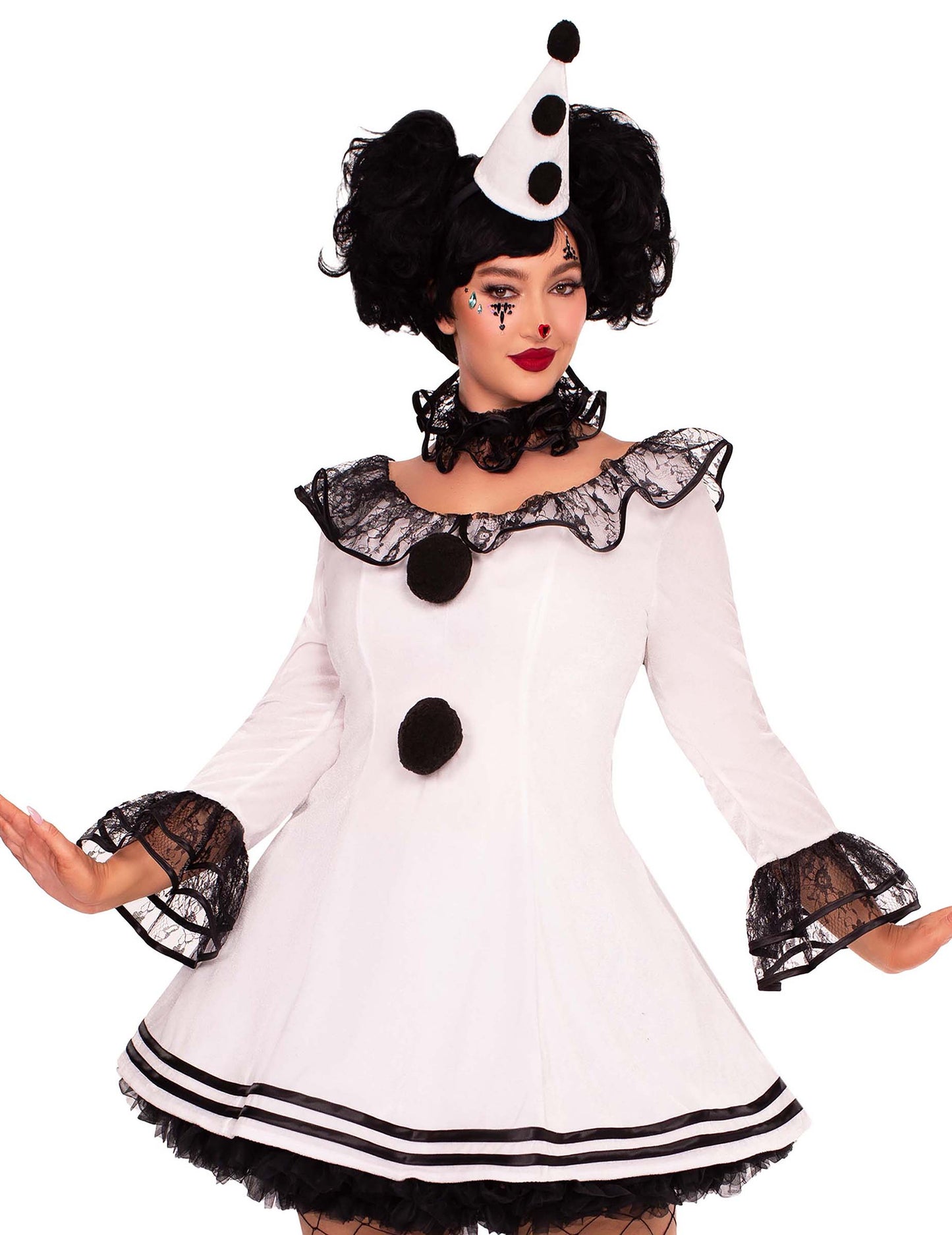 Vue en buste du déguisement pierrot blanc sexy