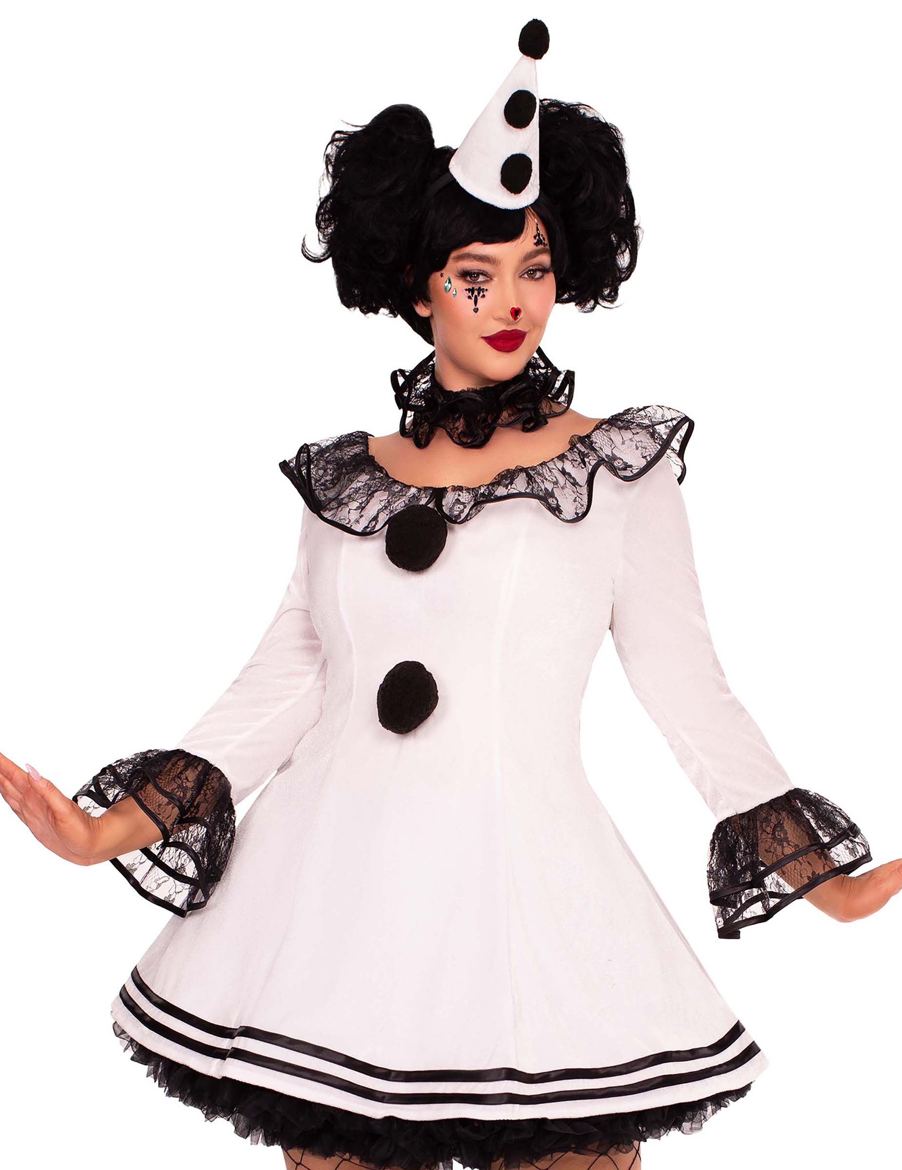 Vue en buste du déguisement pierrot blanc sexy