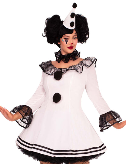Vue en buste du déguisement pierrot blanc sexy