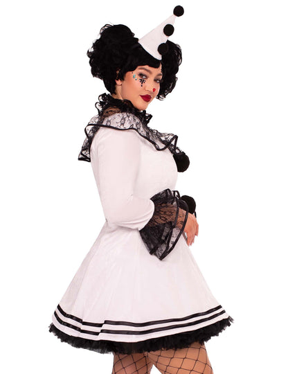 Vue de profil du déguisement pierrot blanc sexy