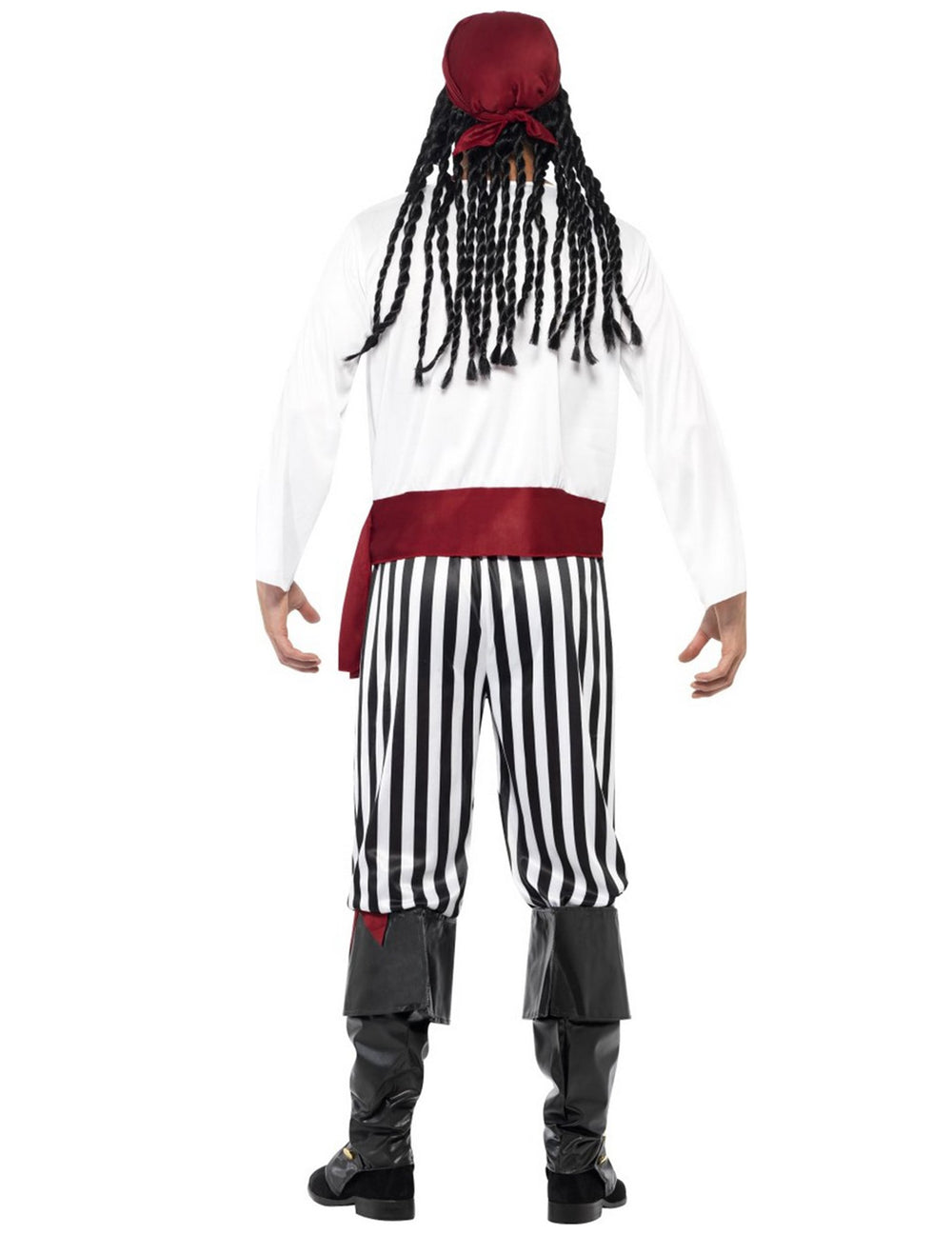 Vue de dos du déguisement pirate avec bandana rouge