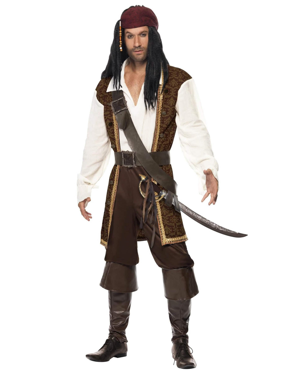 Déguisement de pirate pour homme marron avec gilet et bandana