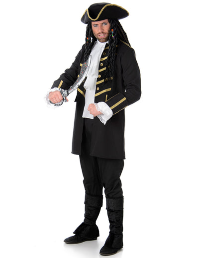 Déguisement de pirate pour homme noir et doré avec chapeau