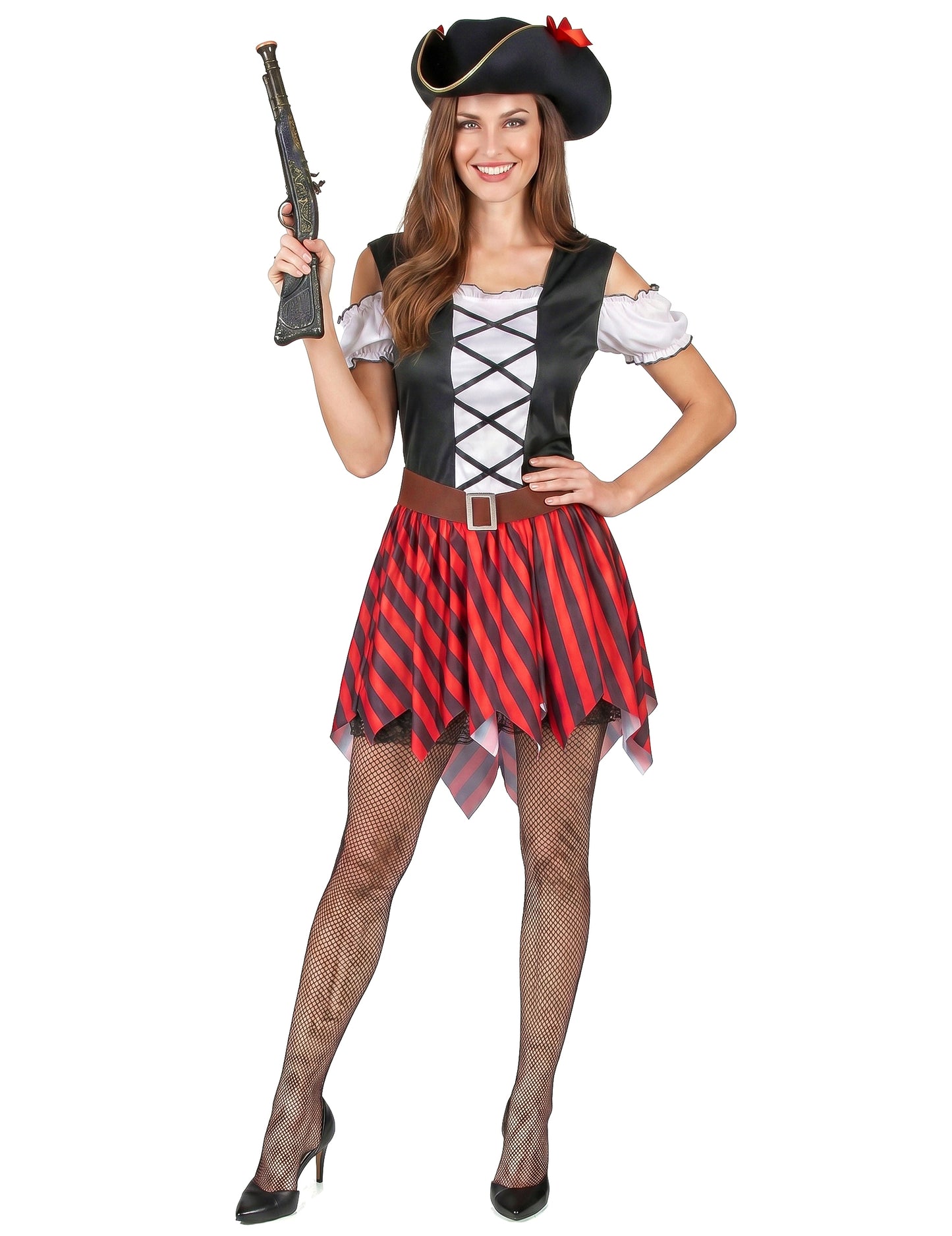 Déguisement Pirate à rayures rouges et noires femme