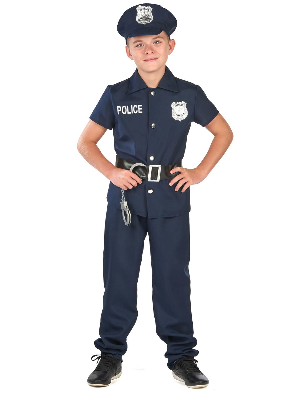 Déguisement policier à manches courtes pour enfant bleu marine avec casquette et menottes