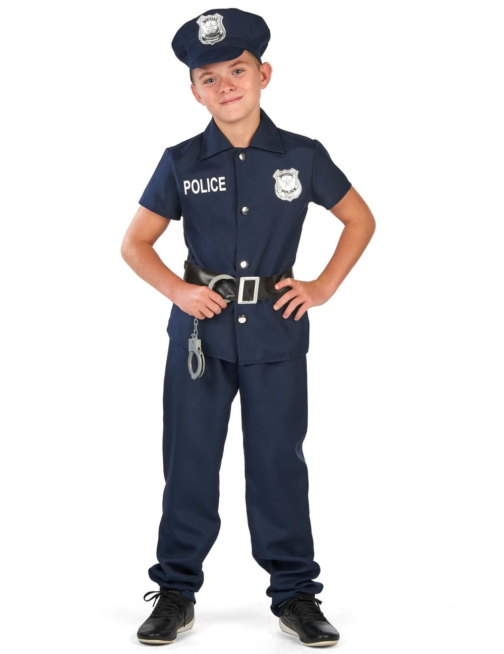 Vue de face du déguisement de policier à manches courtes pour enfant