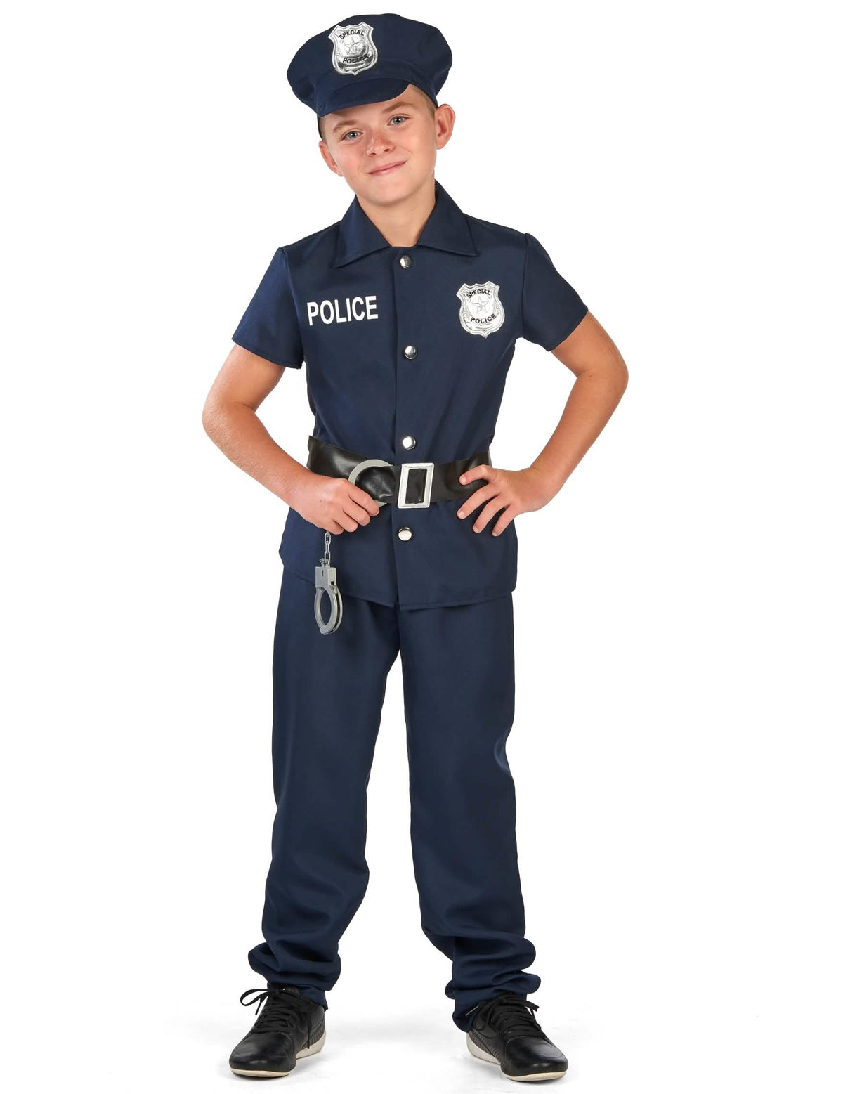 Vue de face du déguisement de policier à manches courtes pour enfant
