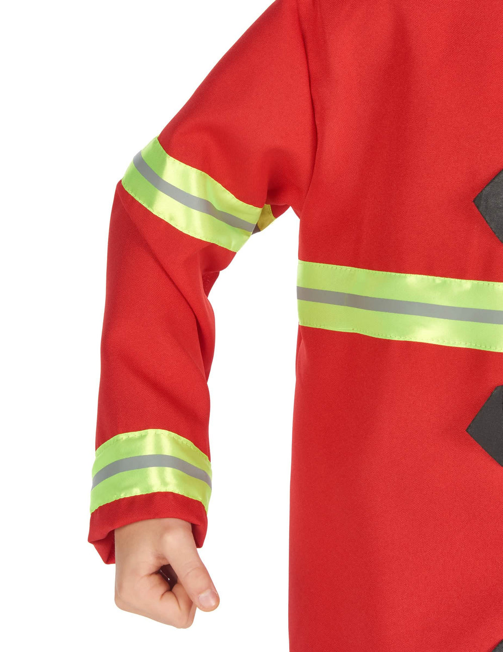 Détail de la manche et des bandes réfléchissantes du déguisement de pompier pour enfant