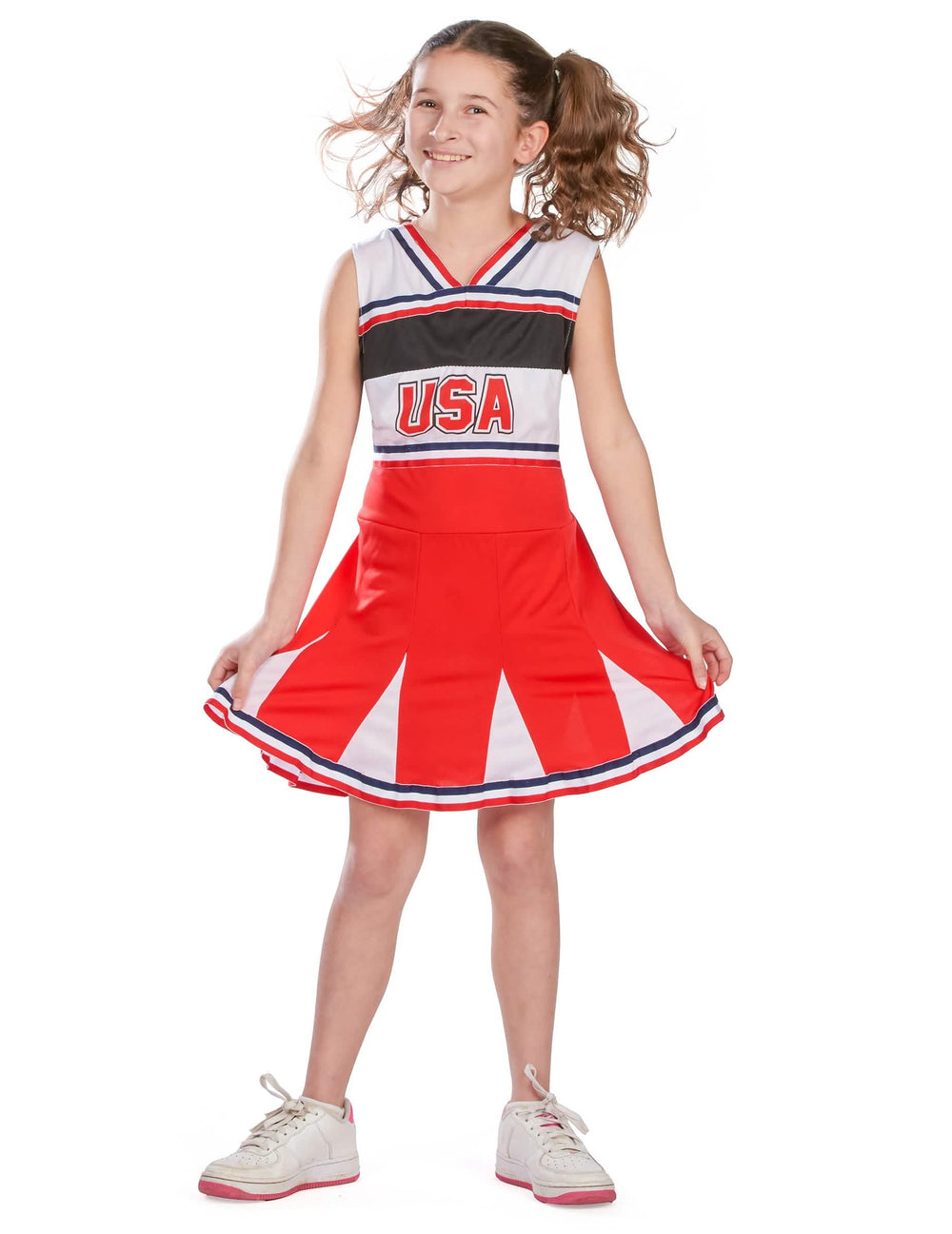 Edestäpäin kuvattu usa-pompom-girl-puku